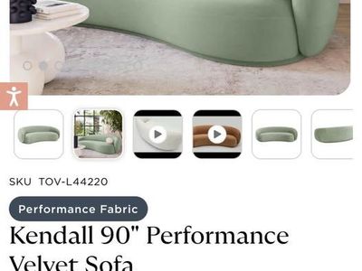 Kendall 90" Performance Velvet Sofa - Modern Curved Design Couch