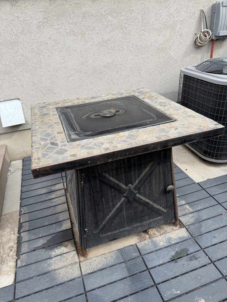 Outdoor Tile-Top Propane Fire Pit Table with Tank Storage