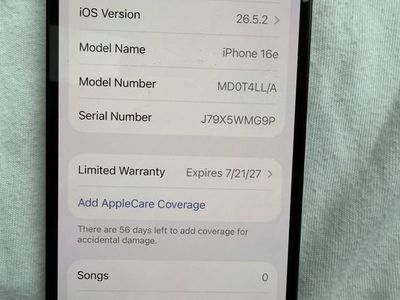 Apple iPhone 16e (MD0T4LL/A) Smartphone - Unlocked, 56 Days AppleCare Left
