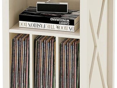 BEWISHOME Record Player Stand with 3 Cabinets, Woo
