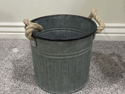 Galvanized Metal Bucket with Rope Handles - Rustic Farmhouse Decor Storage
