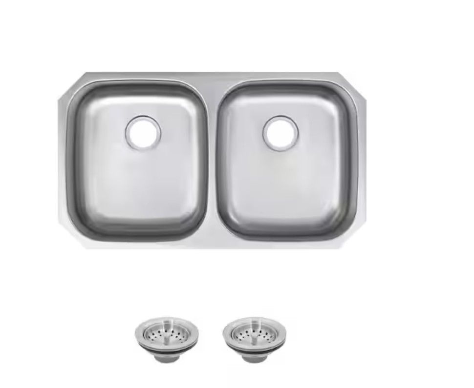 32 in. Undermount Double Bowl 18-Gauge Stainless Steel Kitchen Sink