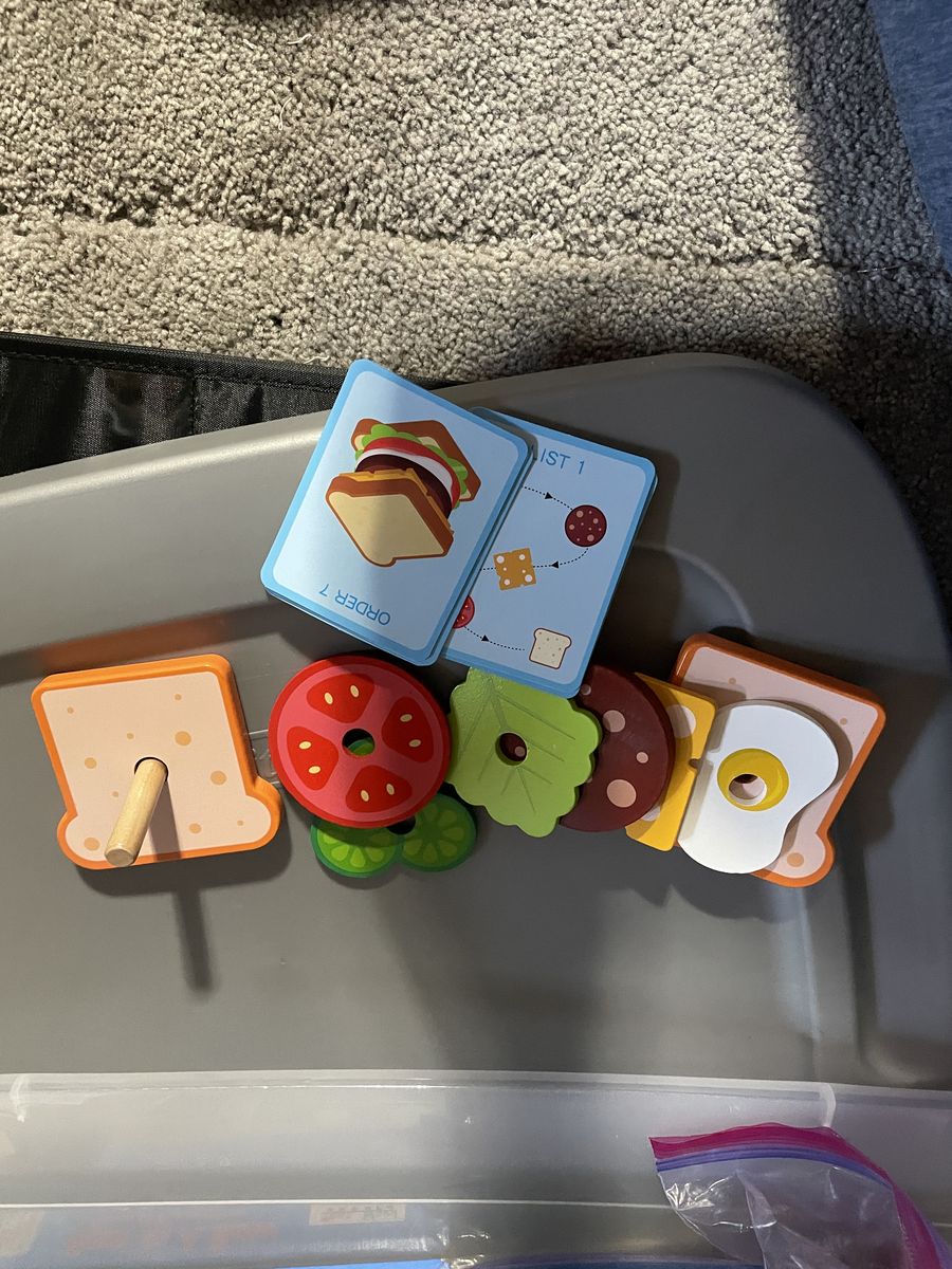 Wooden Play Food Sandwich Set - Pretend Play Educational Toy with Order Cards