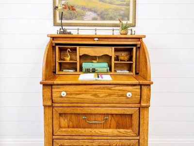 Vintage Pulaski Keepsakes Oak Petite Roll Top Desk Drawers | Vintage Roll Top Desk Dresser