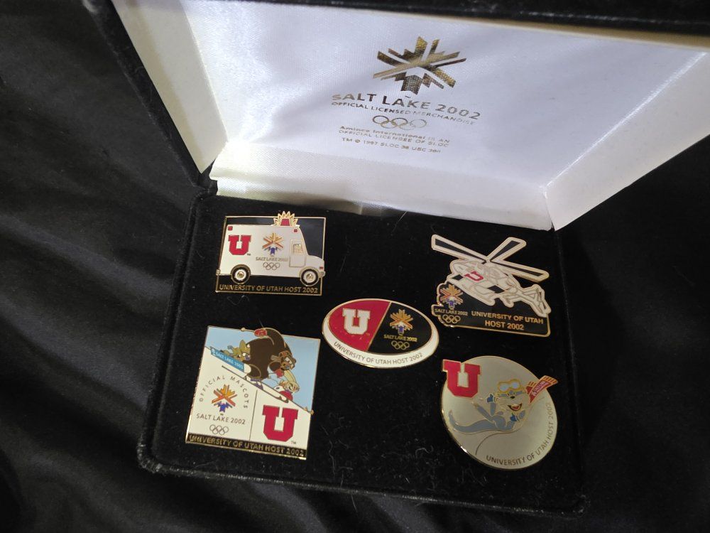 Official 2002 Salt Lake City Winter Olympics University of Utah Host Site Pin Set - Limited Edition Boxed by Aminco.”