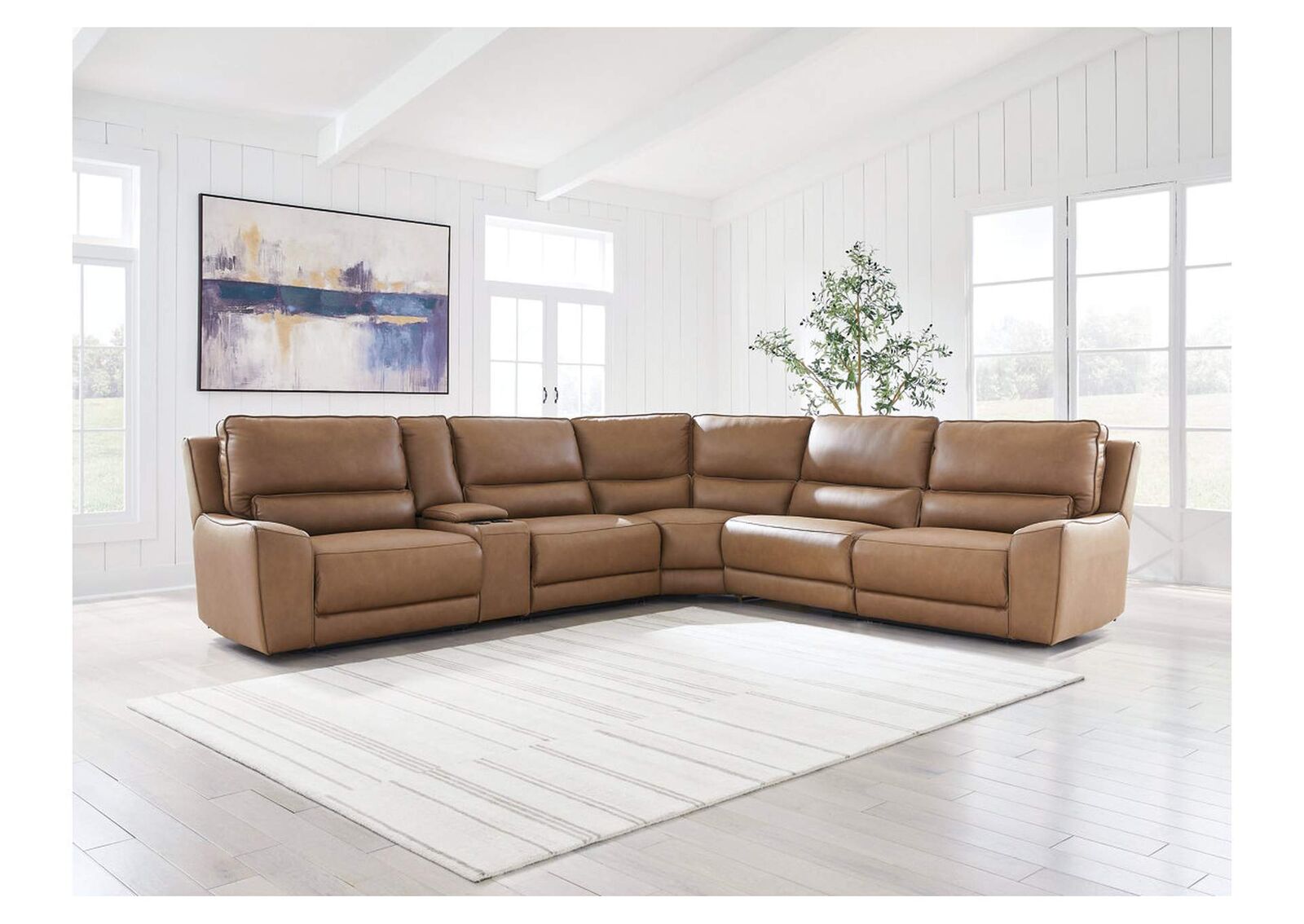 DeepWakes 6pc Leather Reclining Sectional Sofa w/ Storage Console - Living Room Furniture - Action Home Furniture