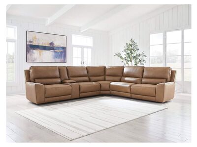 DeepWakes 6pc Leather Reclining Sectional Sofa w/ Storage Console - Living Room Furniture - Action Home Furniture