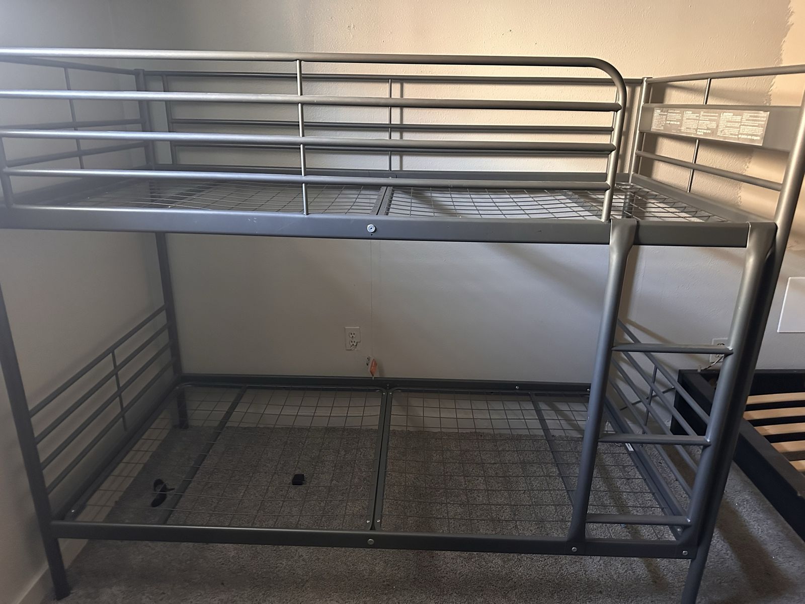IKEA Svarta Twin Bunk Bed Frame - Gray Metal, Ladder Included