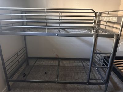 IKEA Svarta Twin Bunk Bed Frame - Gray Metal, Ladder Included