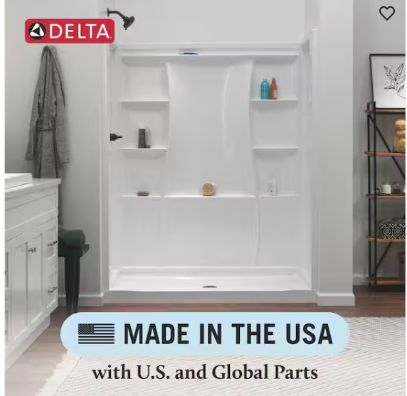 DELTA Classic 500 60 in. W x 73.25 in. H x 32 in. D 3-Piece Direct-to-Stud Alcove Shower Surrounds in High Gloss White