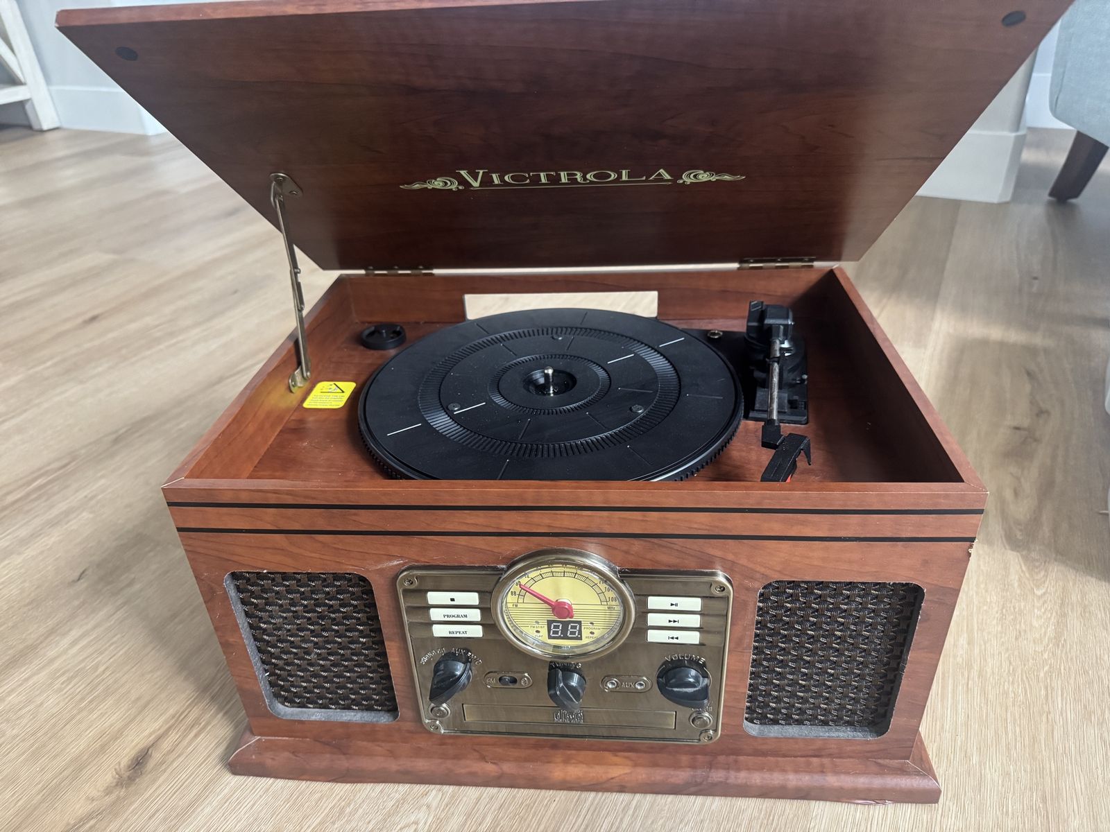 Victrola Retro Bluetooth Record Player with 3-Speed Turntable, Wood Finish