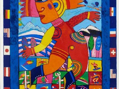 Signed and framed limited 75/200 Salt Lake 2002 Winter Olympics artist Clemens Briels - « A Jump of Joy »