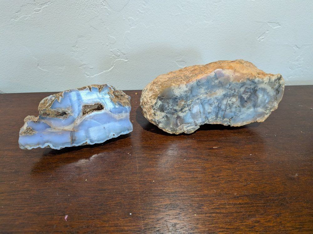 Raw Blue Chalcedony Geode Agate Rock Specimen - Natural Crystal Mineral Display