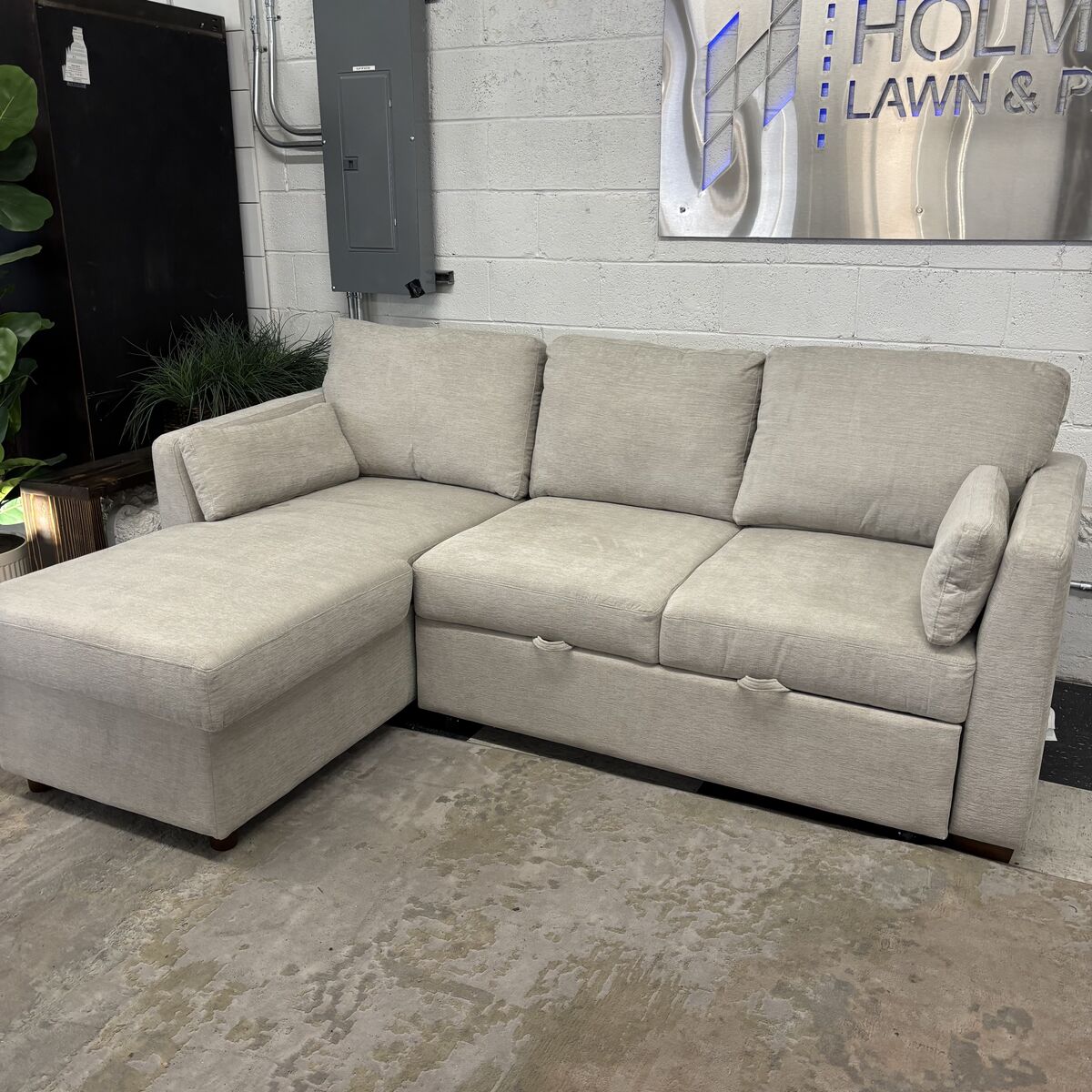 COSTCO LUKE FABRIC SLEEPER SOFA W/ REVERSIBLE CHAISE AND STORAGE!
