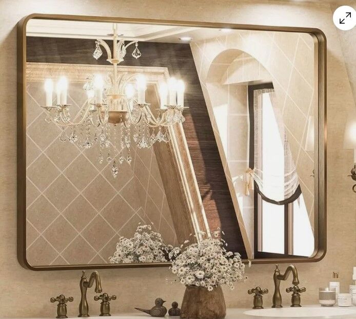 TETOTE 40" x 30" Bronze Framed Mirror, Oil Rubbed Bronze Vanity Mirror