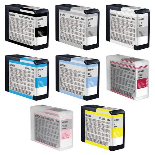 Epson UltraChrome K3 Photo Black 8-Cartridge Ink Set for Stylus Pro 3880 Printer (80 ml)
