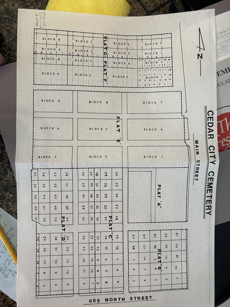 2-Cemetery Plots - Cedar City Cemetery Plat G Block 8 lot 3 plot 28 and 29