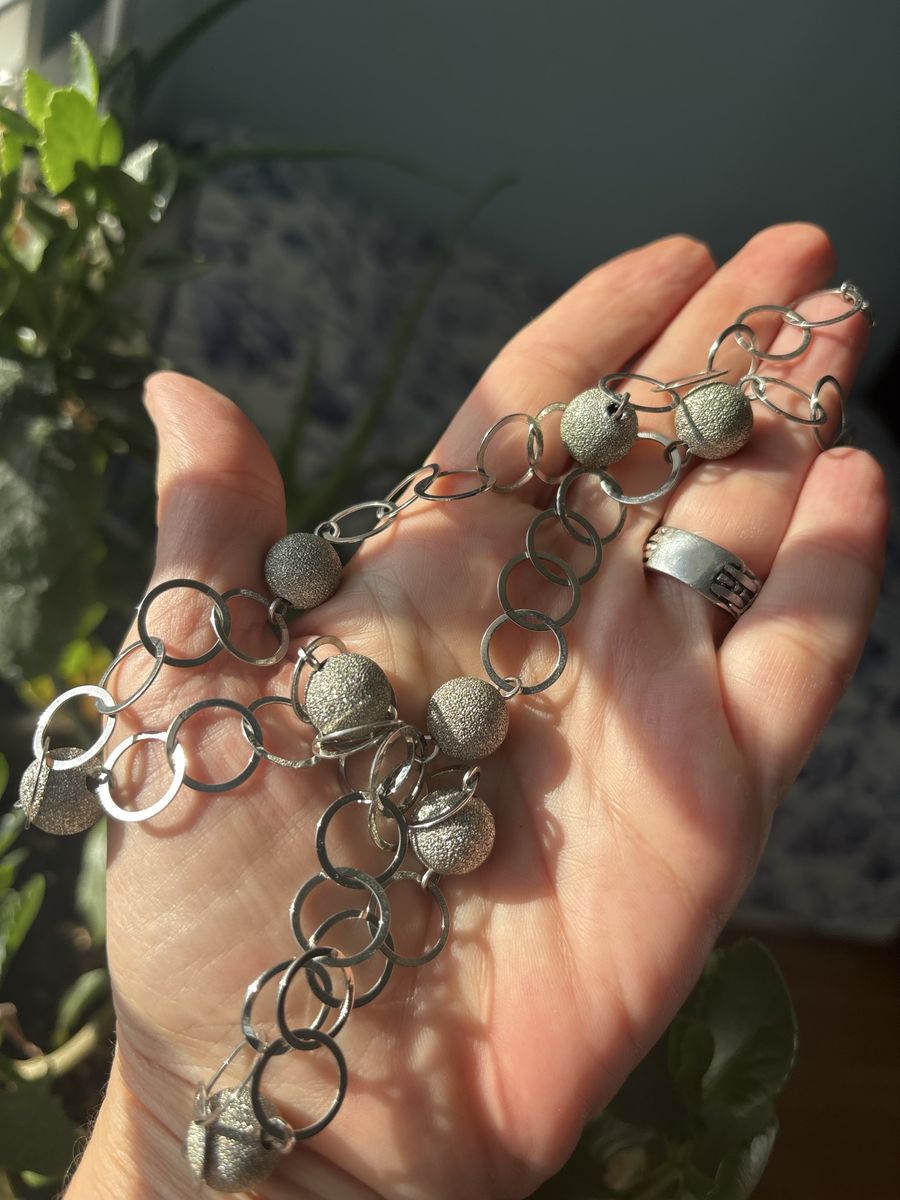 Silver-Tone Chain Necklace with Frosted Bead Accents