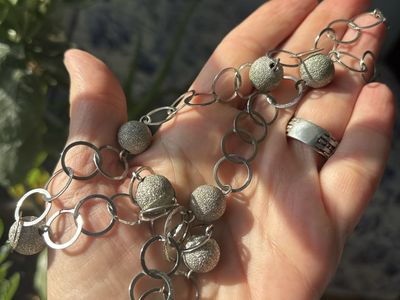 Silver-Tone Chain Necklace with Frosted Bead Accents