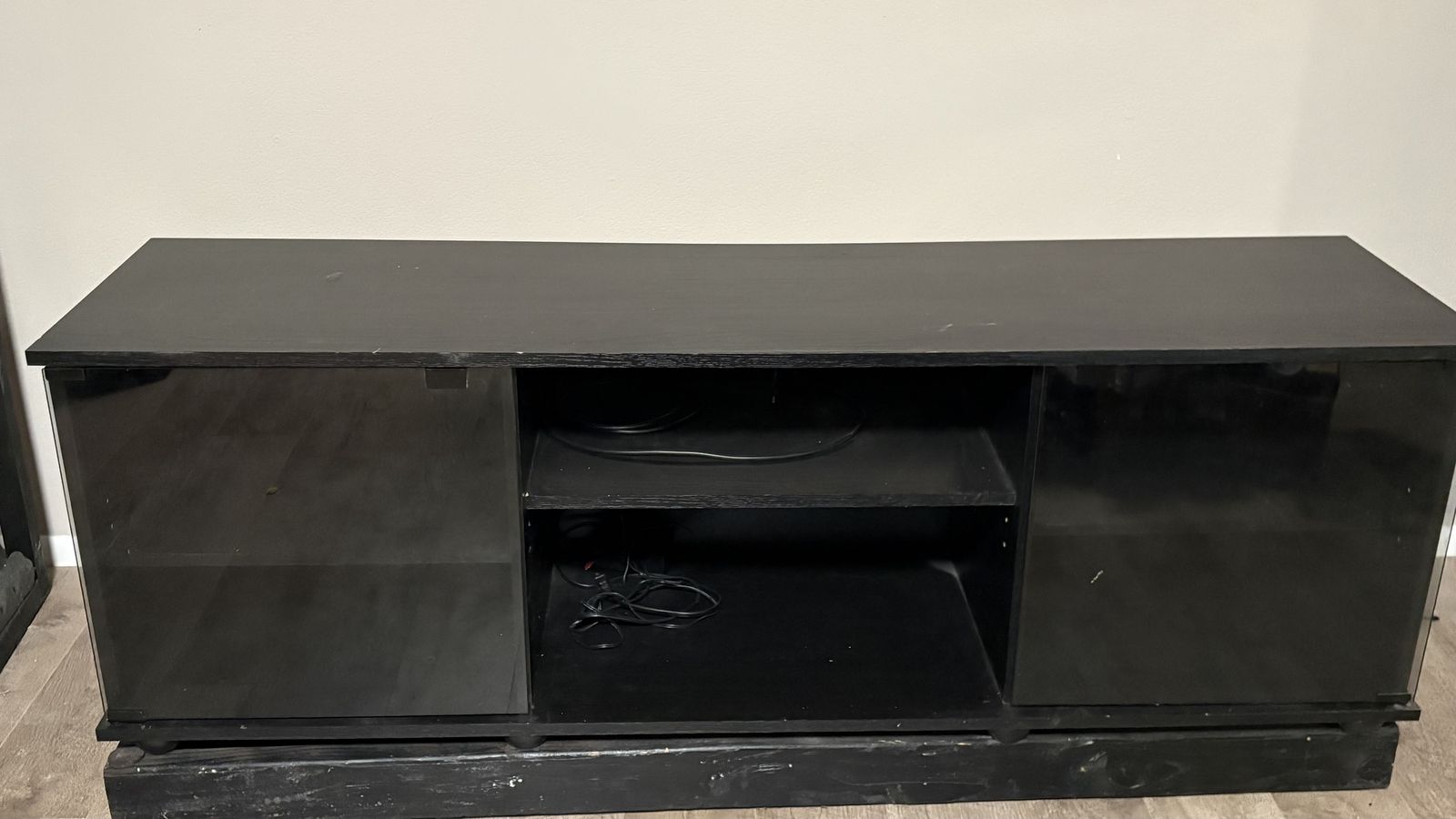 Black TV Stand with Glass Doors  OBO MOVING QUICK PICK UP ASAP!!