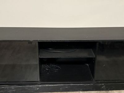 Black TV Stand with Glass Doors OBO MOVING QUICK PICK UP ASAP!!