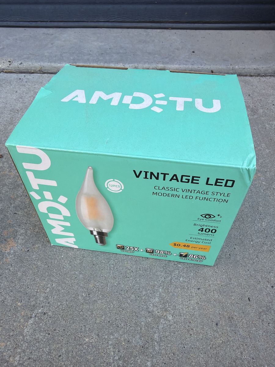 AMDTU Vintage LED Flame Tip Candle Bulbs E12 4W 2700K Frosted 12-Pack