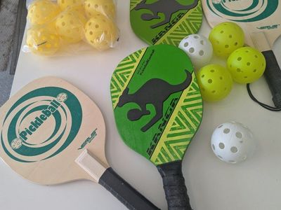 Kanga & Verus Pickleball Paddle Set with Balls - 2 Wood Paddles & 11 Pickleballs