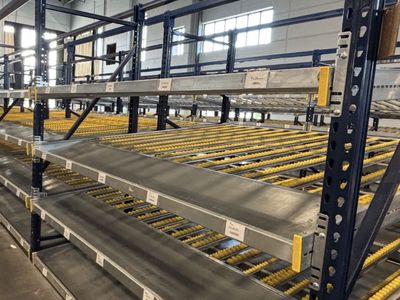 4-Level Gravity Flow Rack Unit - 8' H x 8' W x 8' D Warehouse Pallet Racking System