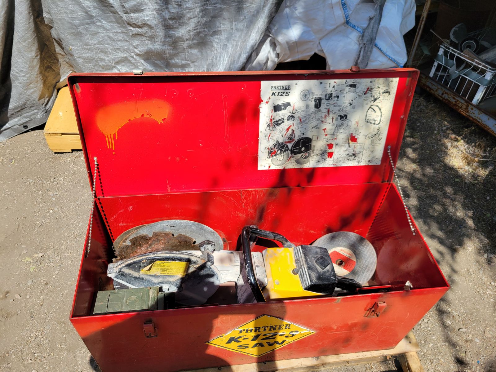 Partner K-12-S Gas Powered Cut-Off Saw with Metal Storage Box and Blades