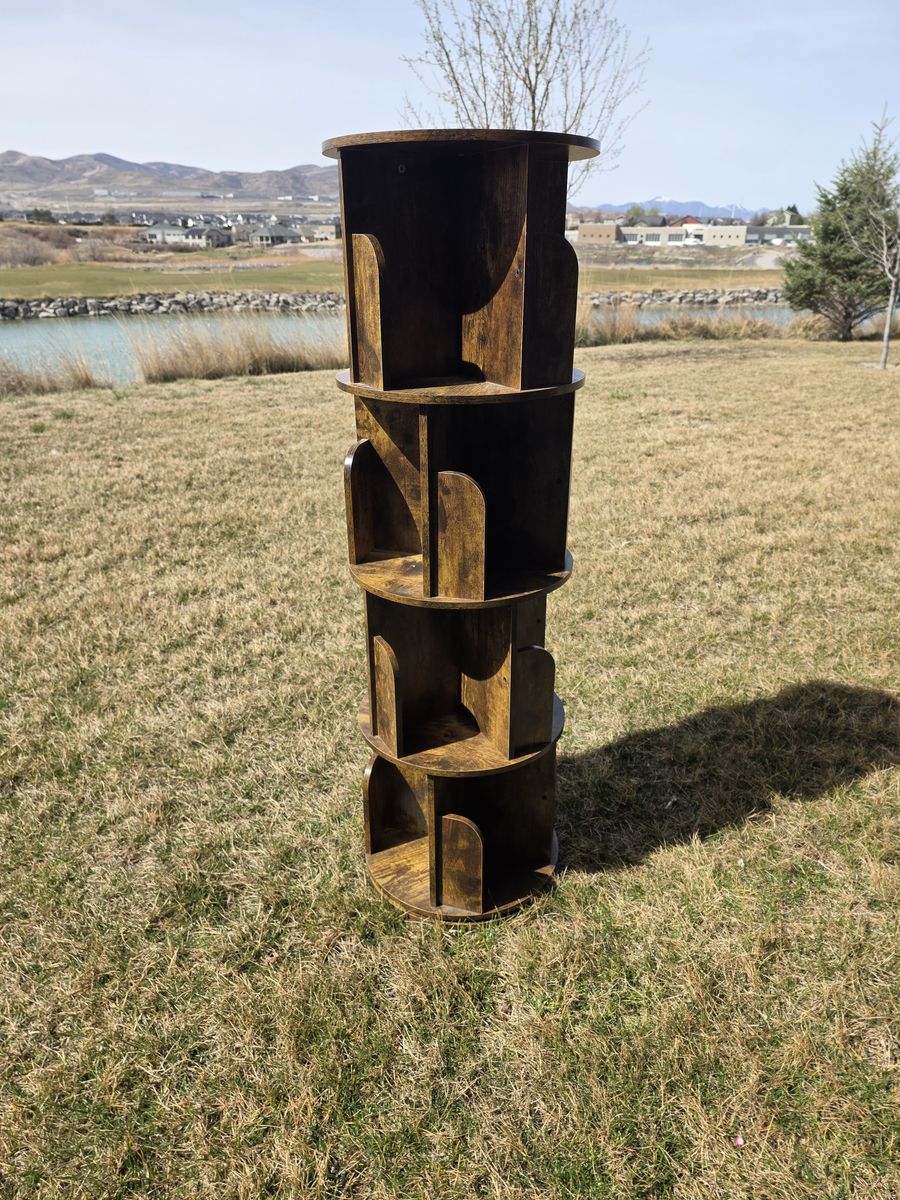 Rustic Wooden Pedestal Display Shelves / Plant Stands – Set of 2