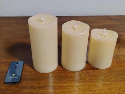 Set of 3 Luminara Real Flame-Effect Candles in Ivory