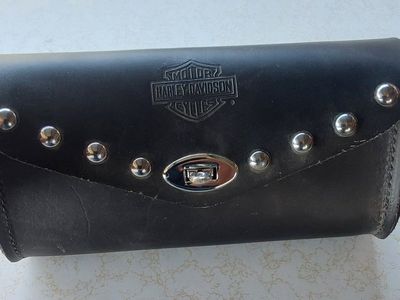 Harley-Davidson Black Leather Motorcycle Tool Bag with Studs and Embossed Logo