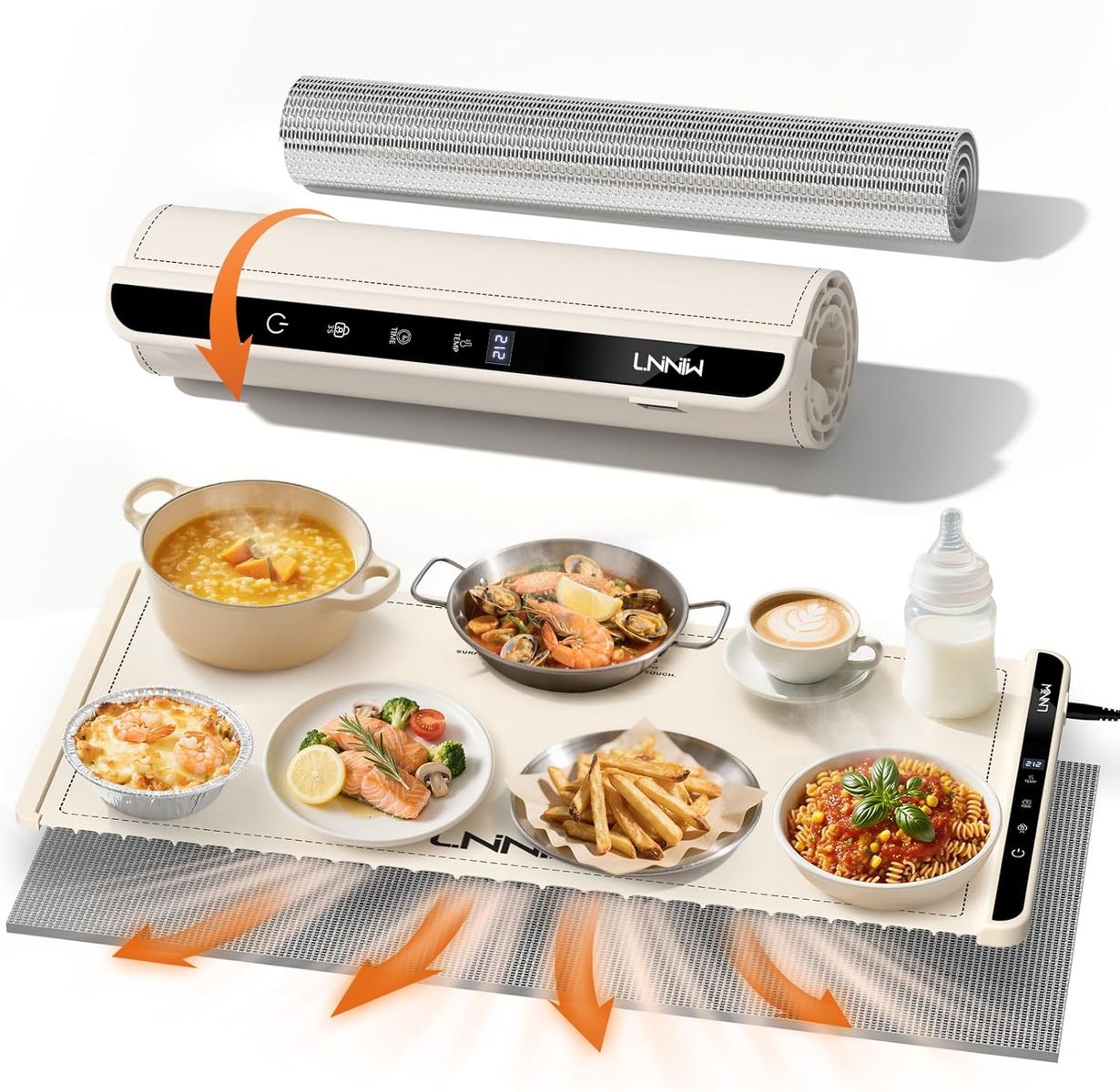 Extra Large Food Warming Mat with Heat-Resistant Pad, 36X15 Inch, 6 Temperature/6 Timer Settings, Child Lock Safety