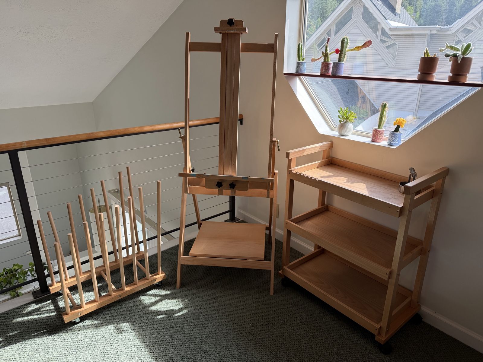 Wooden Studio Art Set with Adjustable Easel, Rolling Cart, and Storage Rack