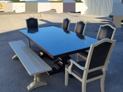 Large Dining Ethan Allen Table Set with Chairs and Bench