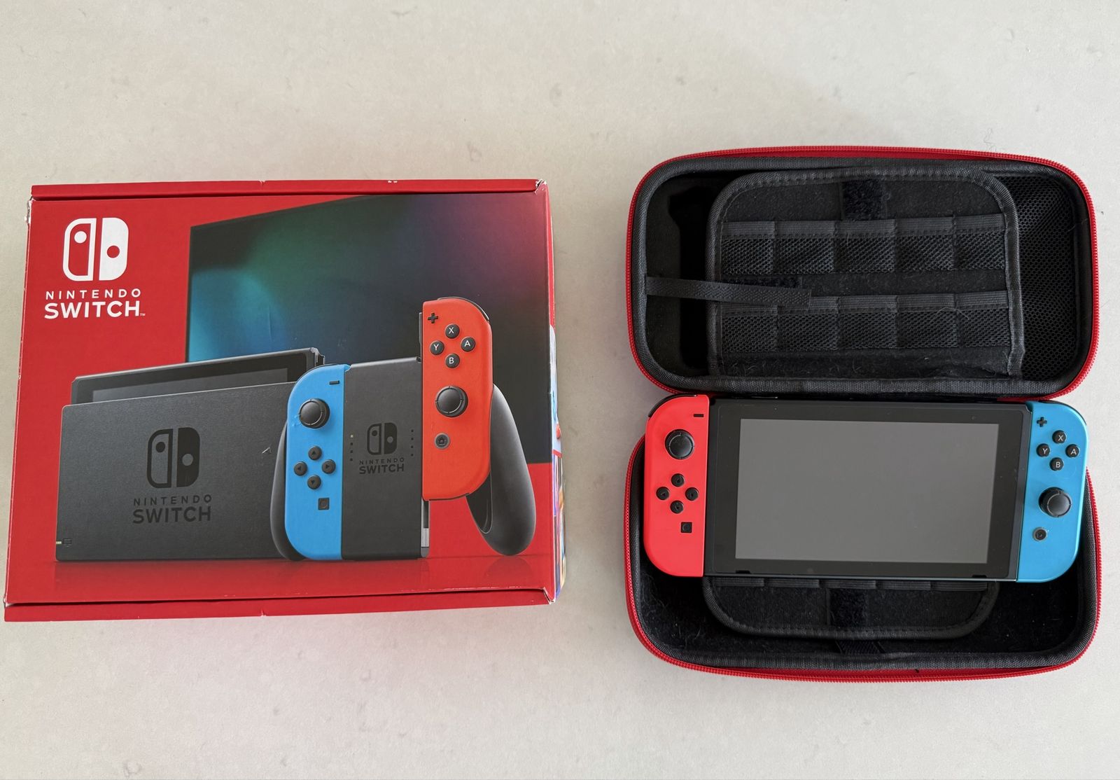 Nintendo Switch Console Bundle Neon Red/Blue Joy-Cons Dock Cables Carrying Case