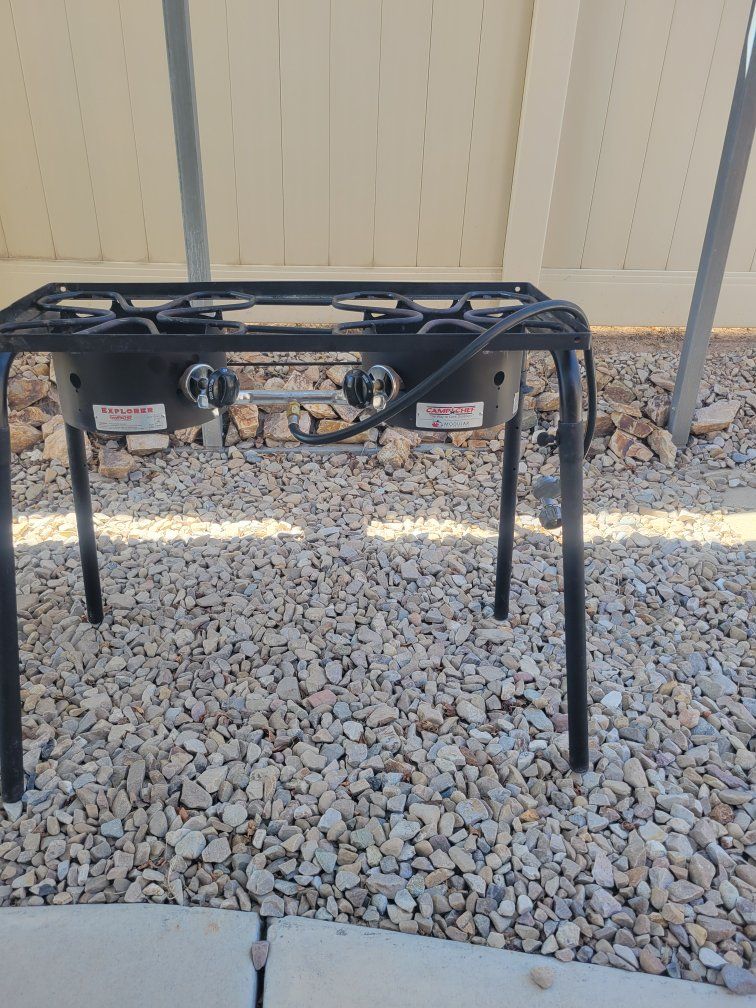 The Camp Chef Explorer Two-Burner Stove is durable, versatile, and ready for your next outdoor cookout or camping trip.