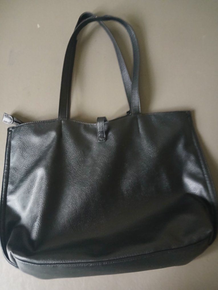 Black Faux Leather  Bag with Chain Detail