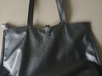 Black Faux Leather Bag with Chain Detail