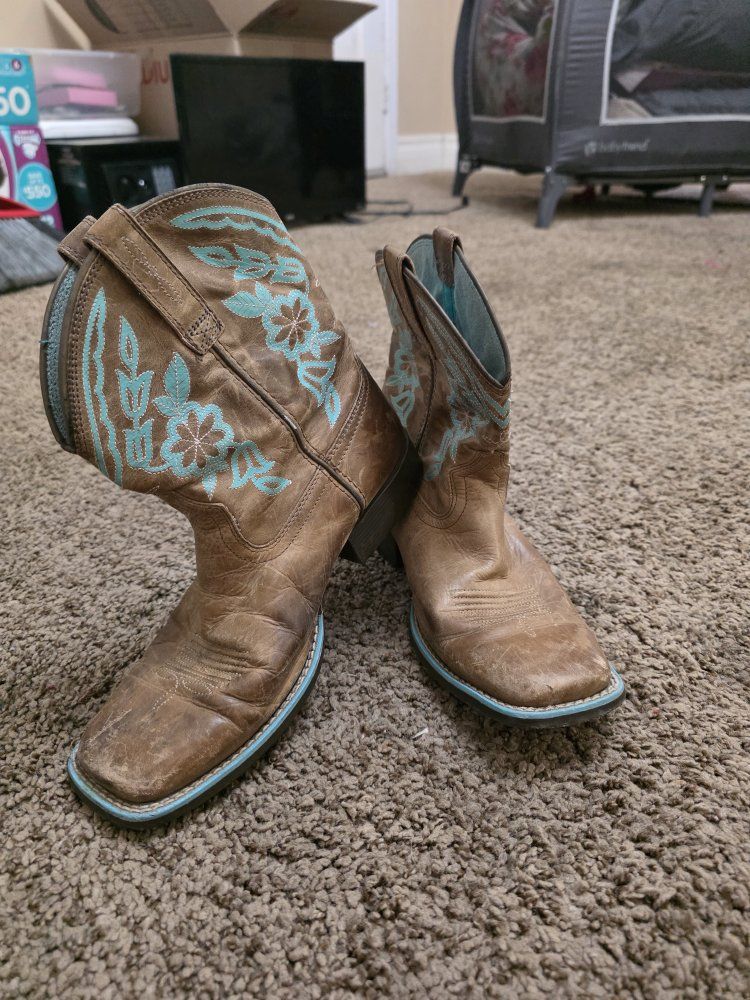 ARIAT Women's Fatbaby Heritage Dapper Western Boots, Size US 5, Brown/Turquoise Floral