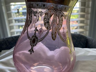 Antique Pink Glass Gold Enamel Hand-Painted Vase Victorian Art Nouveau Decor