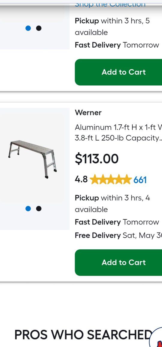 2 Werner AP-20X-MP4 3.8ft Aluminum Pro Grade Work Platform 250lb Capacity