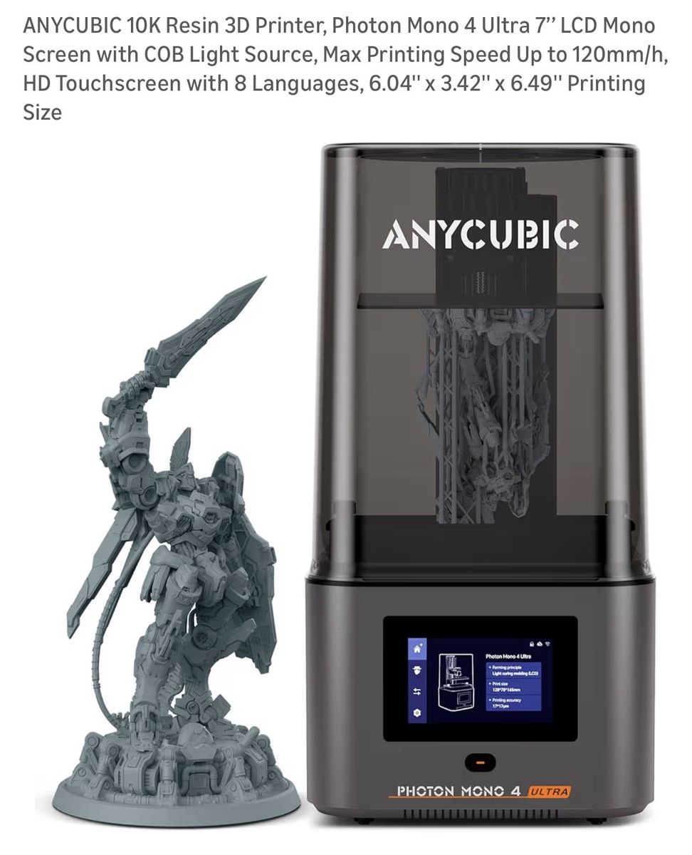 ANYCUBIC 10K Resin 3D Printer Photon Mono 4 7" LCD