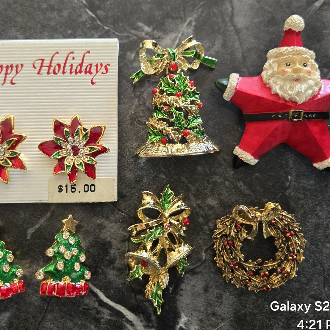 Vintage Christmas earrings and pins lot
