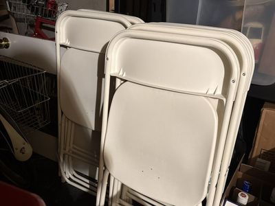10 White Metal Folding Chairs - Stackable, Used Once, Great Condition