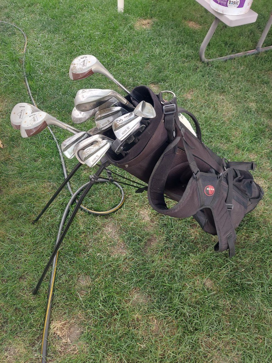 Vintage Delta Golf Club Set with Stand Bag, Woods, Irons, & Putters