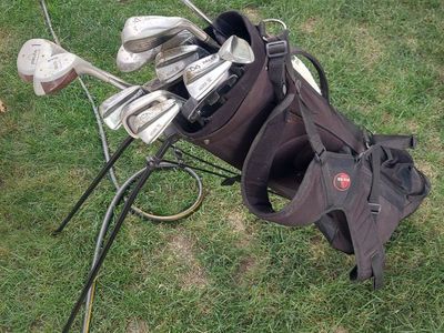 Vintage Delta Golf Club Set with Stand Bag, Woods, Irons, & Putters