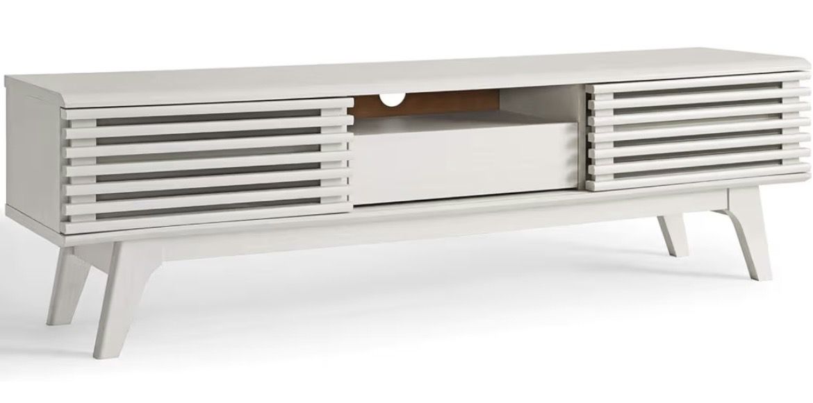 Mid Century Modern Style Low Profile 59" White Wood TV Stand