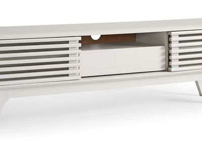 Mid Century Modern Style Low Profile 59" White Wood TV Stand