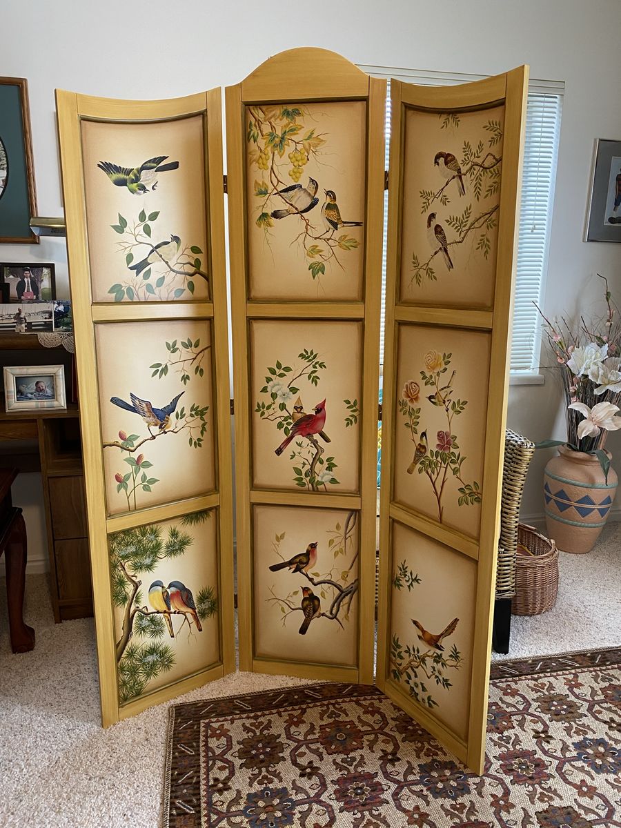 Hand painted room divider with birds